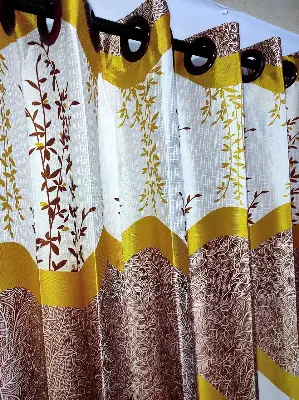 Buy Curtain Porda Synthetic curtains Indian porda window protector 45*80 inch standard size Yellow and white art 4 kuchi curtain at Best Price In Bangladesh