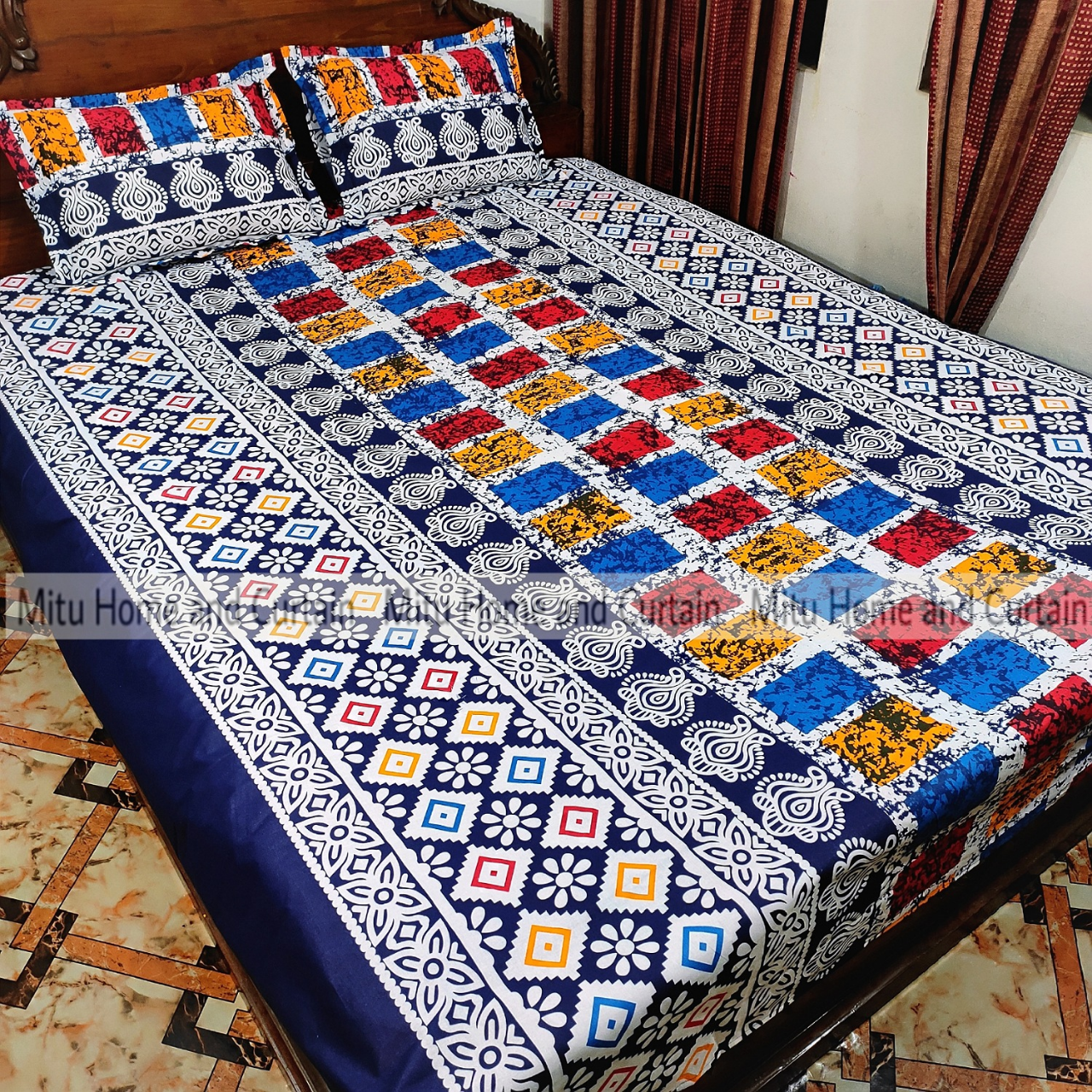 Buy King Size Bed Sheet Set with Pillow Cover Chador set 7.5×8.25 feet Full Cotton Fabric in Red, Blue, Pink, Green - Reliable and Durable Bedding Online at Best Price In Bangladesh
