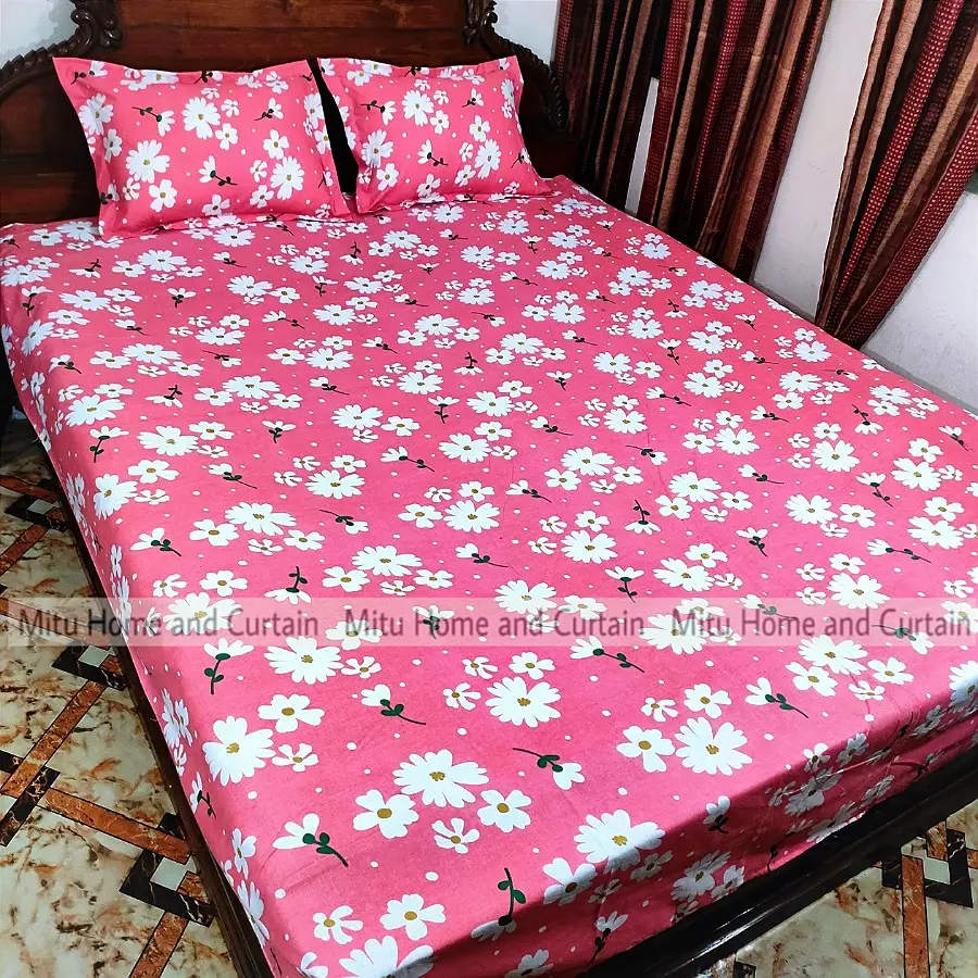Buy King Size Bed Sheet Set with Pillow Cover Chador set 7.5×8.25 feet Full Cotton Fabric in Red, Blue, Pink, Green - Reliable and Durable Bedding Online at Best Price In Bangladesh