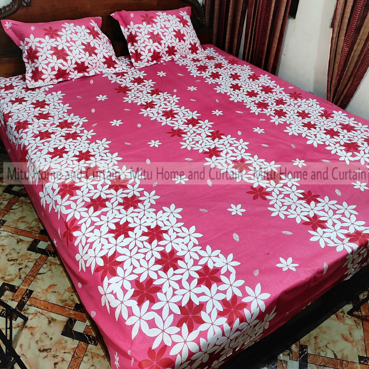 Buy King Size Bed Sheet Set with Pillow Cover Chador set 7.5×8.25 feet Full Cotton Fabric in Red, Blue, Pink, Green - Reliable and Durable Bedding Online at Best Price In Bangladesh