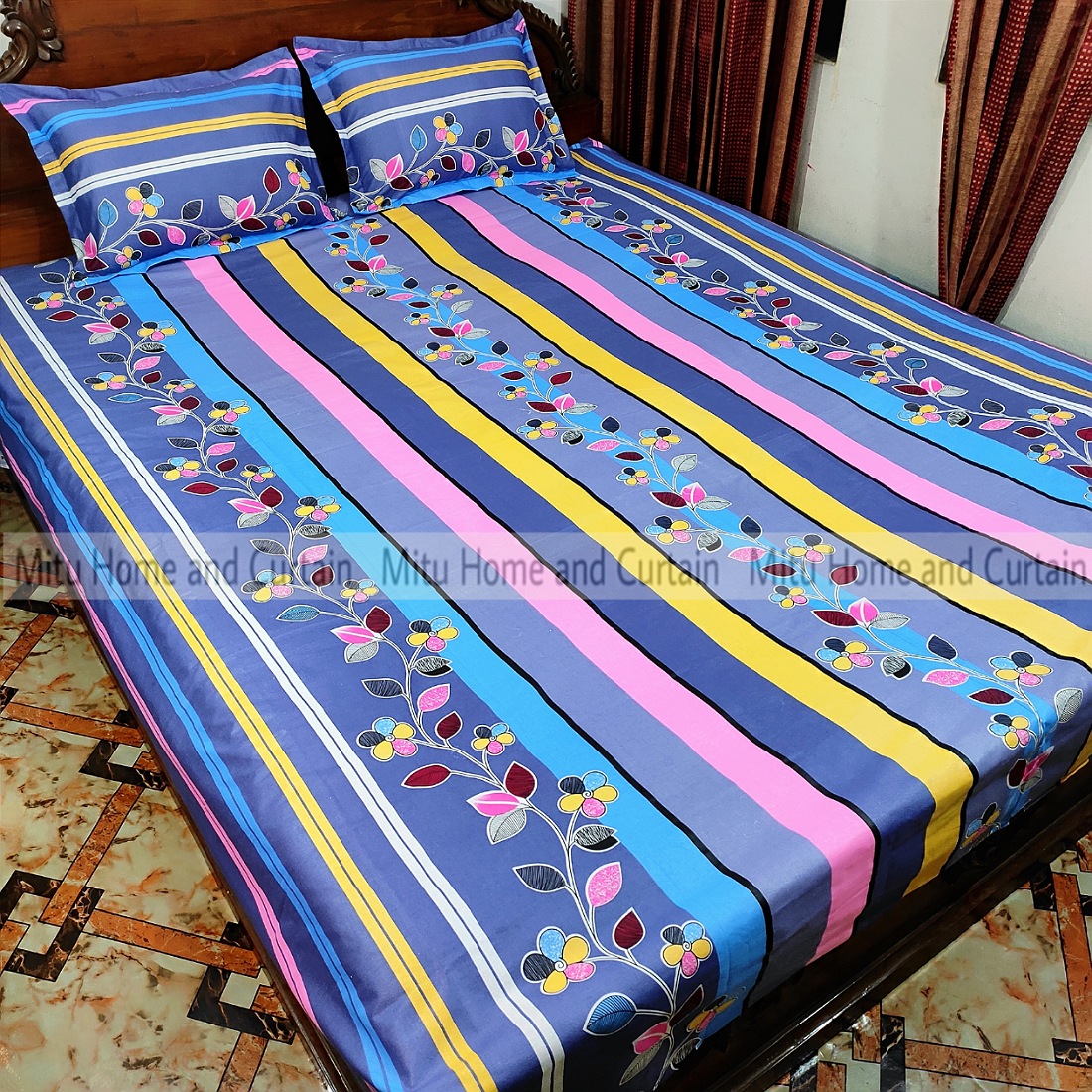 Buy King Size Bed Sheet Set with Pillow Cover Chador set 7.5×8.25 feet Full Cotton Fabric in Red, Blue, Pink, Green - Reliable and Durable Bedding Online at Best Price In Bangladesh