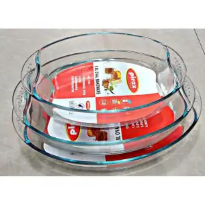 Picture of Oven Proof Glass Serving Dish - Transparent 3 Pcs Set. Oven Use