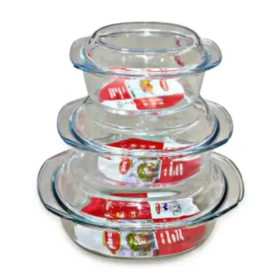 Picture of Oven Proof Glass Serving Dish - Transparent 3pc Oven Use And Serving Dish And Bakeware. Oven Proof Glass Serving Dish - Transparent 6 Pcs Set. Oven Use