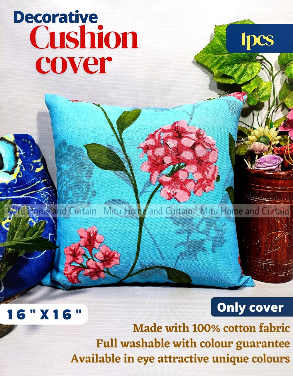 Buy Cushion Cover Full washable with Color Guarantee 100% cotton fabric and zipper facility Standard 16"X 16" size 1pcs Blue, Cream, White, Red, Brown Online in Bangladesh at Best Prices on Othoba.com. 