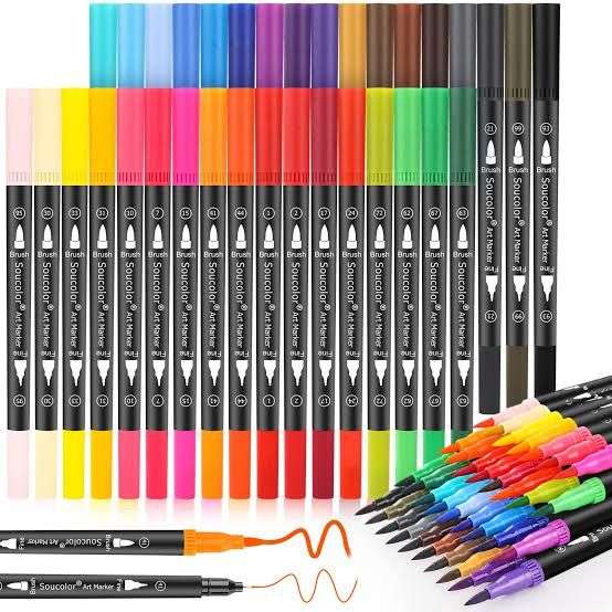Buy dual-tip-brush-marker-pen-colored-pen-fine-point-art-marker-brush-highlighter-pen-for-adult-coloring-hand-lettering-writing-planner-art-supplier12-colors-pen-black-bodyset at Best Prices in Bangladesh