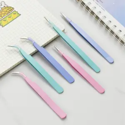 Picture of RHS Online Macaron Color Stainless Steel Curved Tweezers Tape Stickers Scrapbooking DIY Tools Accessories