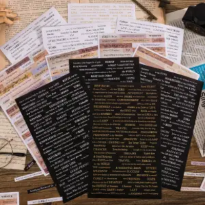 Picture of Rhs Online in Line Series 4 Pcs English Bronzing Sticker Album Diary Journaling Decorative Crafts Scrapbooking Diy Sticker - Sticker