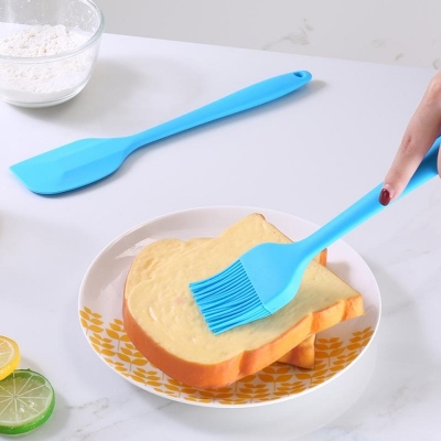 Picture of Silicone Spatula Barbecue Brush Kitchen Utensil Tool Kit Heat Resistant BBQ Oil Condiment Brushes Cake Scraper-2 Pcs Set