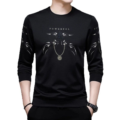 Picture of Premium Stylish T-Shirt - Black Digital Print Comfortable and Soft Fabrics for Men - Full Sleeve & Round Collar