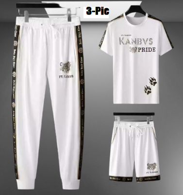 Picture of Versatile Styling Options with Stylist Printed Cotton Half Sleeve T-Shirt & Half Pant & Full Pant Set for Men