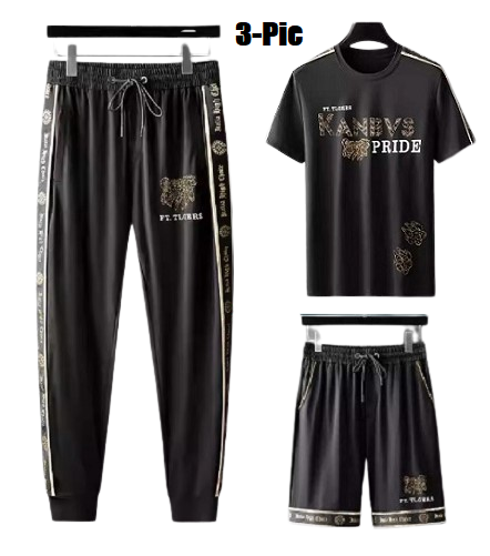 Picture of Versatile Styling Options with Stylist Printed Cotton Half Sleeve T-Shirt & Half Pant & Full Pant Set for Men