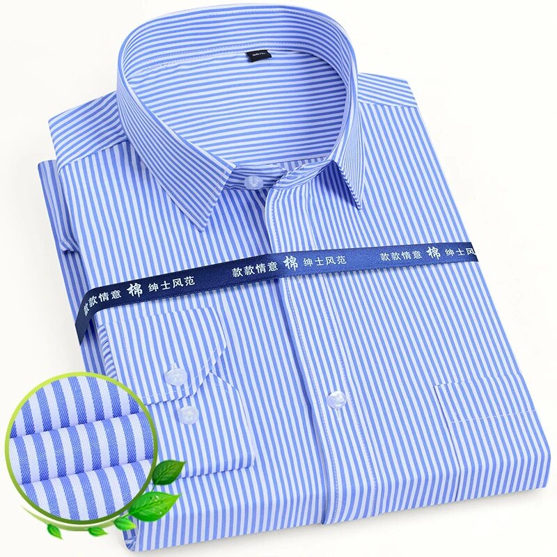 Picture of Quality New Vertical Striped Shirts for Man Twill Business Long Sleeve Men's Social Shirt Formal White Blouse Regular Fit Pocket