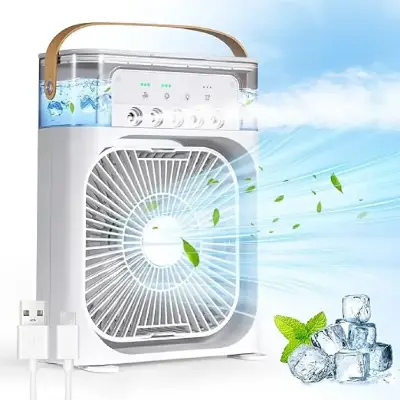 Buy Portable Fan SMILING SHARK Cooling Fan Mini Air Conditioner Evaporative Air Cooler Water Fan with 5 Sprays, 7 Colors LED Personal AC USB Desk Fan Best Office,Home Kitchen,Bedroom,Dorm,Outdoor Camping  Online in Bangladesh