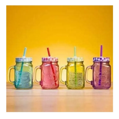 Buy Juice Glass Straw Jar With Lid And Straw Summer at Best Price In Bangladesh
