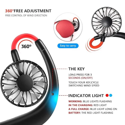 Buy Portable Sports Neck Fan, 1800mAh USB Rechargeable Hands -Free Mini Personal Desktop Fan, 3 Wind Speeds, 7 Blades, 360 Degree  Online in Bangladesh at Best Prices in Bangladesh