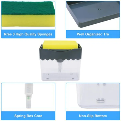 Buy Soap Dispenser & Sponge Holder 2 in 1 Dish Soap Dispenser for Kitchen Counter Sink Caddy Pump Sponge Rust Proof Sponge Holder Instant Refill Durable Liquid Soap for Kitchen Online at Best Price In Bangladesh