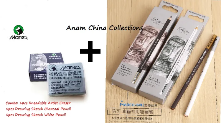 Picture of মার্কো কম্বো 1 পিস ইরেজার + 1 পিস চারকোল পেন্সিল + 1 পিস 1 পিস সাদা পেন্সিল