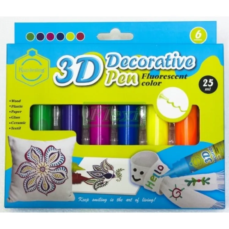Picture of Keepsmiling 3d ডেকোরেটিভ পেন ফ্লুরোসেন্ট রঙ (6 25ml এর প্যাক)