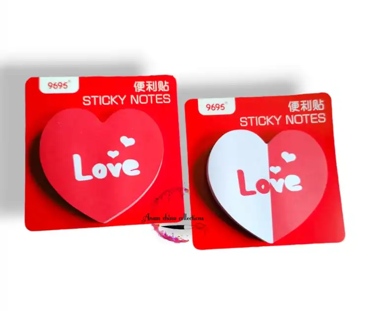 Picture of 75 শীট লাল রঙের লাভ হার্ট শেপ কিউট স্টিকি নোটস যেকোনো 1 প্যাকেট