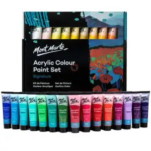 Picture of Mont Marte Acrylic Paint Set 36 Colours 36ml, Perfect for Canvas, Wood, Fabric, Leather, Cardboard, Paper, MDF and Crafts