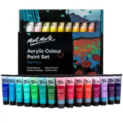 Picture of Mont Marte Acrylic Paint Set 36 Colours 36ml, Perfect for Canvas, Wood, Fabric, Leather, Cardboard, Paper, MDF and Crafts