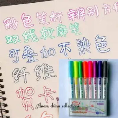 Picture of 8 টি রঙের ডাবল লাইনের কনট্যুর আর্ট কলম চিহ্নিতকরণ পেন আউট লাইন পেন হাইলাইটার স্ক্র্যাপবুকিং ডায়েরি গ্রাফিটি পোস্টার কার্ড