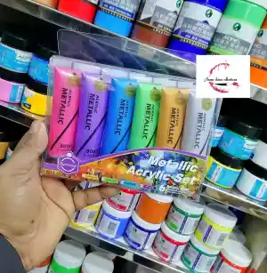 Picture of 6 টি রঙের হাসির ধাতব অ্যাক্রিলিক পেইন্টস 30ml প্যাক রাখুন