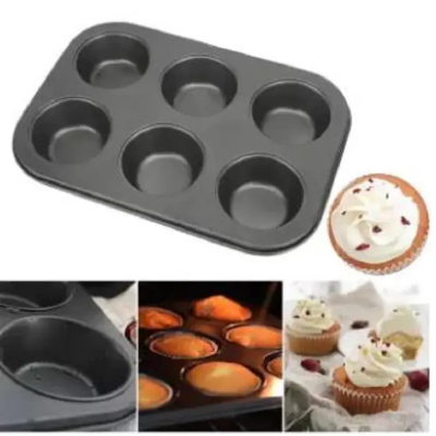 Buy 6 Round Non Stick Muffin and Mini Cupcake Mold - Black at Best Price In Bangladesh