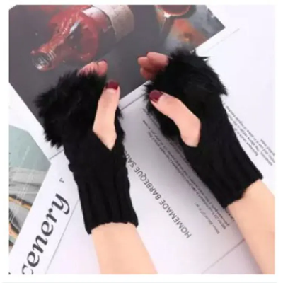 Buy One Pair Fashion Women Faux Rabbit Fur Hand Wrist Crochet Knitted Fingerless Gloves Knitting Mittens Winter autumn warmer at Best Price In Bangladesh