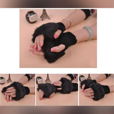 Buy Fashion Women Fingerless Winter Gloves Cute Faux Rabbit Fur Knitted Female Cashmere Warmer Wrist Hand Mitten Plush Half Finger at Best Price In Bangladesh