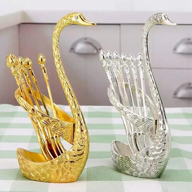 Buy Spoon Set With Swan Stand - Golden and silver at Best Price In Bangladesh