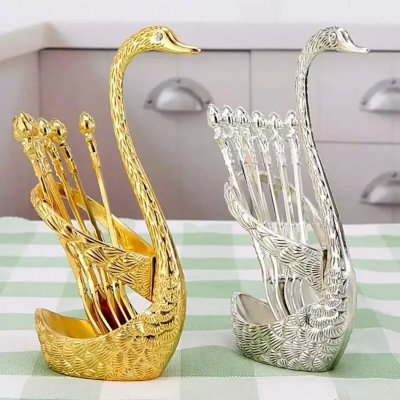 Buy Spoon Set With Swan Stand - Golden and silver at Best Price In Bangladesh