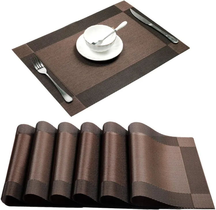 Buy Placemats Set of 6 for Dining Table Washable PVC Woven Vinyl Placemat Non-Slip Heat Resistant Kitchen Table Mats Easy to Clean (Brown. coffee. gold and silver color) at Best Price In Bangladesh