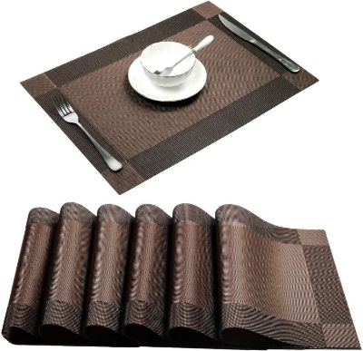 Buy Placemats Set of 6 for Dining Table Washable PVC Woven Vinyl Placemat Non-Slip Heat Resistant Kitchen Table Mats Easy to Clean (Brown. coffee. gold and silver color) at Best Price In Bangladesh