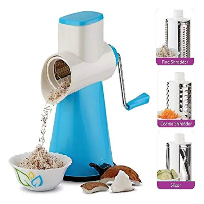 Buy 4 In 1 Multi-Functional Plastic Drum Rotary Vegetable Cutter, Shredder, Grater & Slicer With High Speed Rotary Cylinder (Multicolour) - Vegetable Cutter at Best Price In Bangladesh