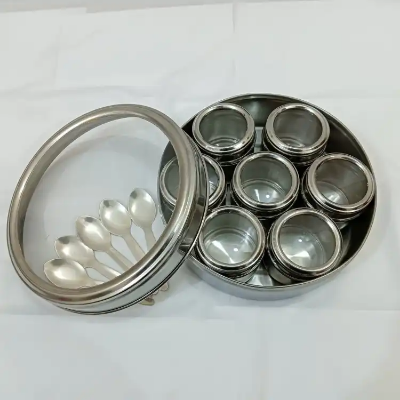 Buy Stainless Steel Double See Through With Whole Shaker With See Through Spice Box, Masala Container for Kitchen, Steel Masala Boxes for Kitchen, 7 spice masala box, 20 cm at Best Price In Bangladesh