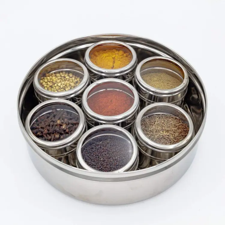 Buy Stainless Steel Double See Through With Whole Shaker With See Through Spice Box, Masala Container for Kitchen, Steel Masala Boxes for Kitchen, 7 spice masala box, 20 cm at Best Price In Bangladesh