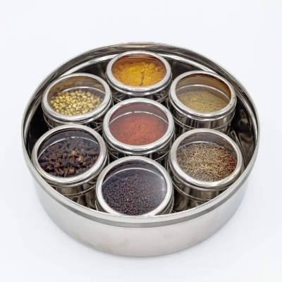 Buy Stainless Steel Double See Through With Whole Shaker With See Through Spice Box, Masala Container for Kitchen, Steel Masala Boxes for Kitchen, 7 spice masala box, 20 cm at Best Price In Bangladesh