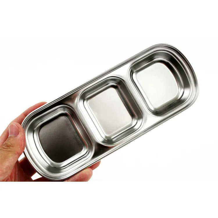 Buy 3 compartment Sauce Dish Snack Serving Tray 304 Stainless Steel Sauce Dishes Spice Plates Kitchen Supplies Spice Plate at Best Price In Bangladesh