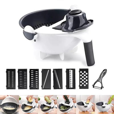 Buy Multifunctional 9 in 1 Vegetable Cutter with Drain Basket Household French Fries Slicer Radish Grater Chopper Kitchen Tool at Best Price In Bangladesh