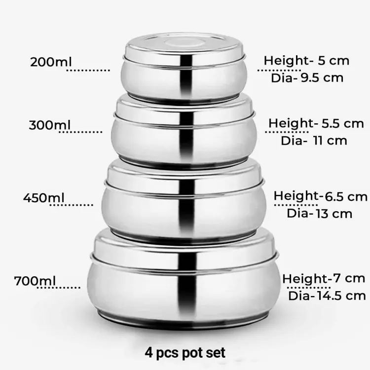 Buy Stainless Steel Belly Food Storage Containers,Fridge Storage Boxes,Kitchen Organizer,4 Pc,Kitchen Storage Containers,9.5, 10, 11 &13 cm at Best Price In Bangladesh