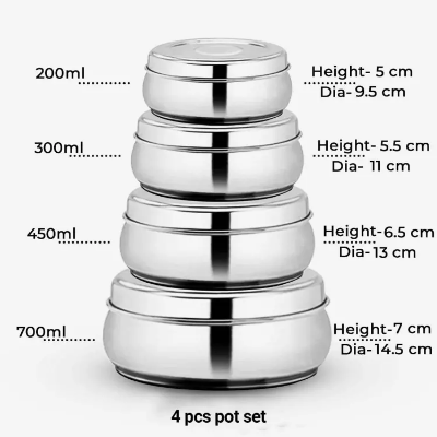 Buy Stainless Steel Belly Food Storage Containers,Fridge Storage Boxes,Kitchen Organizer,4 Pc,Kitchen Storage Containers,9.5, 10, 11 &13 cm at Best Price In Bangladesh
