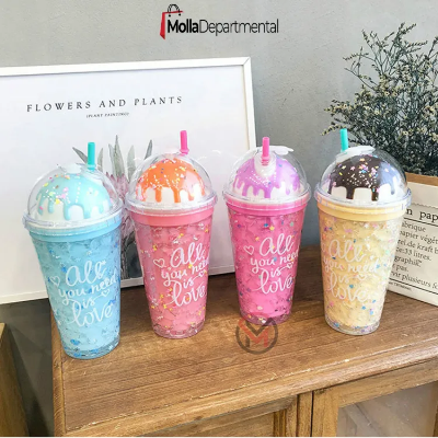 Buy Ice Cream Ice Cup with Straw Plastic Water Cup Female Cute Double Layer Student Cup at Best Price In Bangladesh