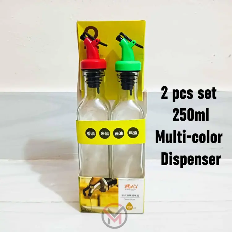 Buy MollaDepartmental (2 pcs set) 250ml Glass Oil Bottle with Multiple color Dispenser, Modern Olive Oil Dispenser, Wide Opening for Easy Refill and Cleaning, Clear Glass Oil Bottle, Pouring Spouts (250 ml, Pack of 2) at Best Price In Bangladesh