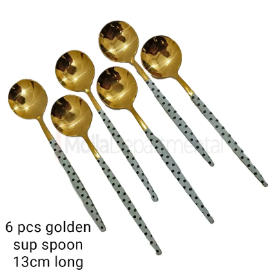 Buy Stainless golden color  Steel Soup Spoon,Korean Dessert Spoon,Polka Dot printed Color Spoon for Home, Kitchen or Restaurant, Set of 4 Colour Polka Dot printed Soup Spoons, 13cm at Best Price In Bangladesh