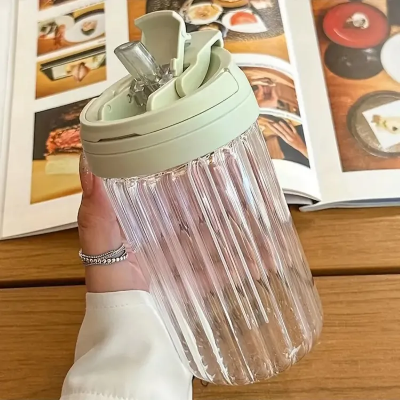 Buy 1pc, Glass Water Bottle With Straw, 500ml/17oz Transparent Water Cups, Portable Drinking Cups, Travel Drinkware, Birthday Gifts at Best Price In Bangladesh