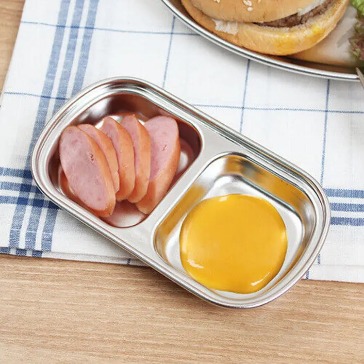 Buy 2 compartment Sauce Dish Snack Serving Tray 304 Stainless Steel Sauce Dishes Spice Plates Kitchen Supplies Spice Plate at Best Price In Bangladesh