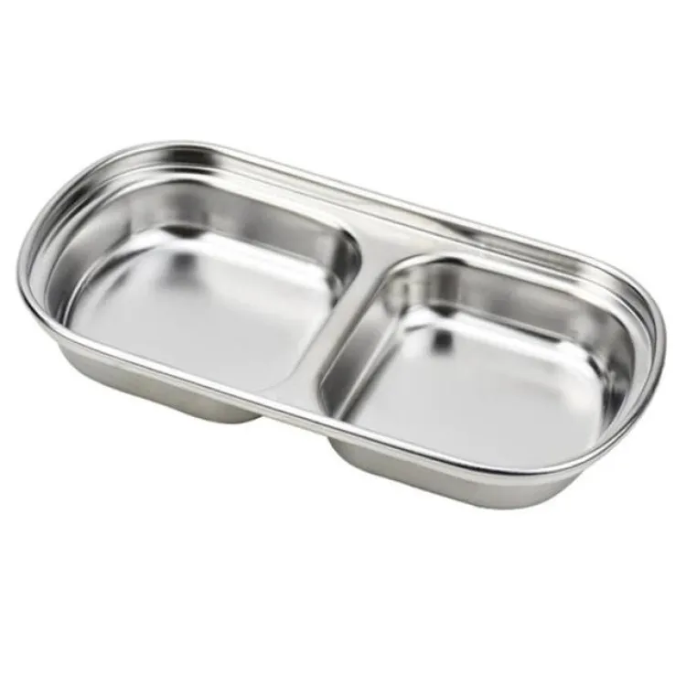Buy 2 compartment Sauce Dish Snack Serving Tray 304 Stainless Steel Sauce Dishes Spice Plates Kitchen Supplies Spice Plate at Best Price In Bangladesh
