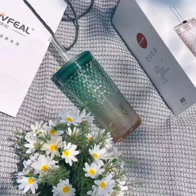 Buy Glass Tumbler With Lid and glass strow 22oz Clear Iced Coffee Cup W/Vintage Versatile Glass at Best Price In Bangladesh