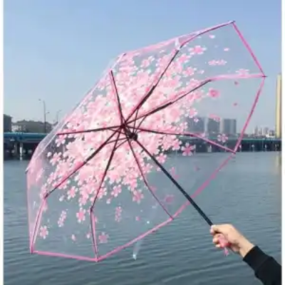 Picture of Transparent Flower Design Folding Women Fashion Umbrella